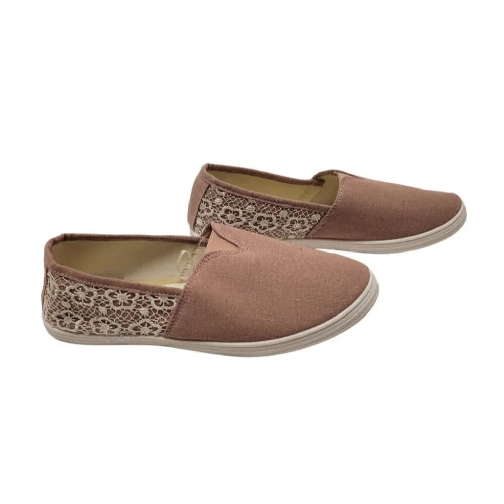 SERRA Womans ROSE PINK Cloth Slip On Loafer Shoes Boat Flats Lace Accent size 8